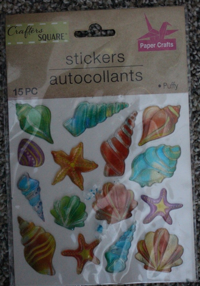 New 15 piece seashells bright colors Scrapbooking Stickers Crafter’s Square