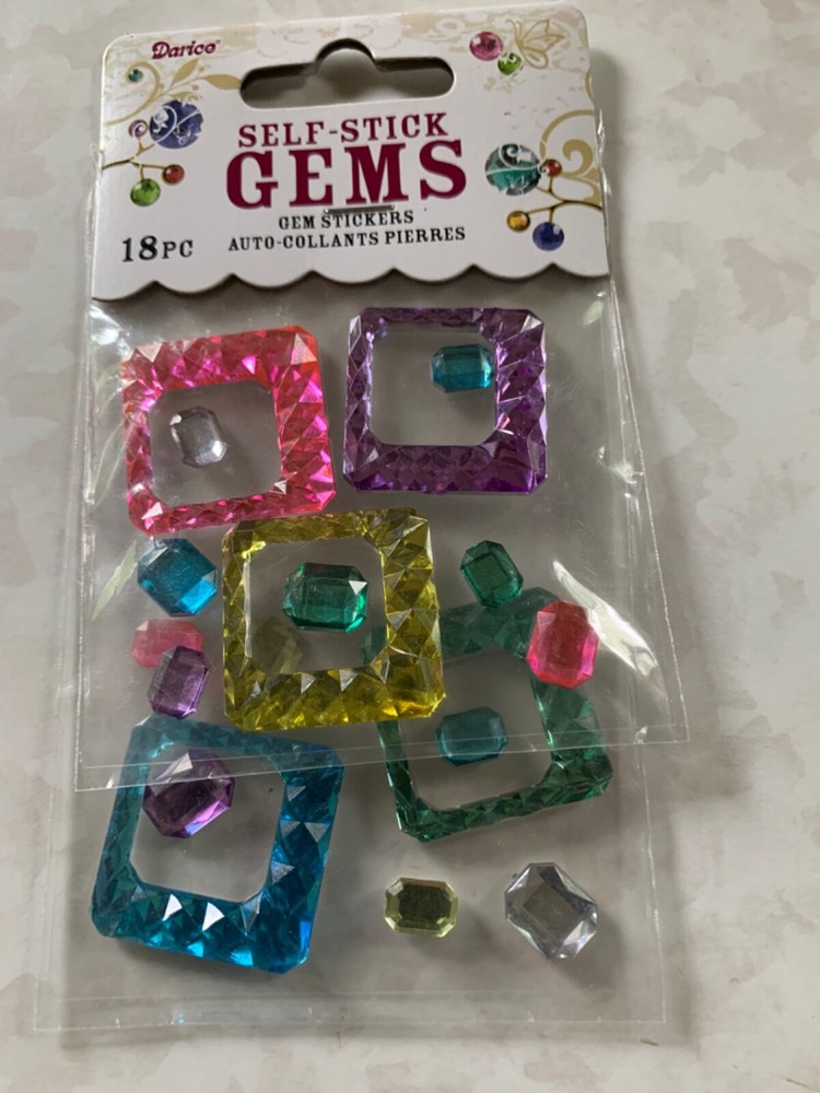 DARICE SELF-STICK GEMS TWO SHEETS MULTI-COLOR-SIZE GEMSTONE SQUARES 18PCS