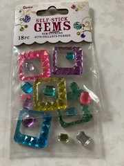 DARICE SELF-STICK GEMS TWO SHEETS MULTI-COLOR-SIZE GEMSTONE SQUARES 18PCS