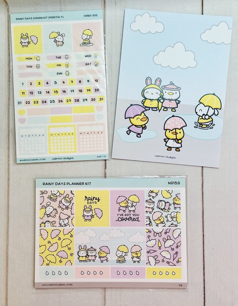 New Hubman & Chubgirl Rainy Days Hobonichi Cousin Monthly & Planner Kit w/Card