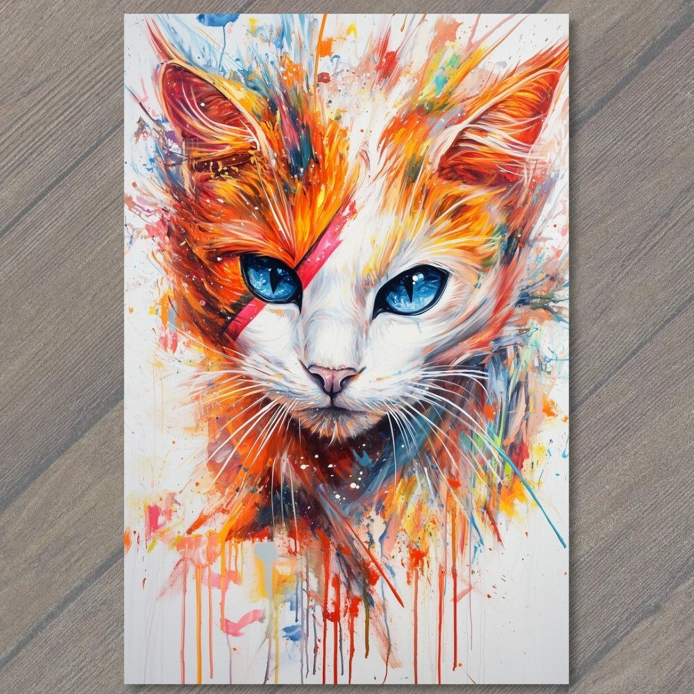 STICKER Colorful Cat Portrait Vibrant Splatter Paint Abstract Style Blue