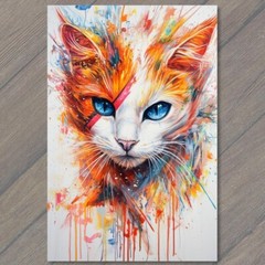 STICKER Colorful Cat Portrait Vibrant Splatter Paint Abstract Style Blue