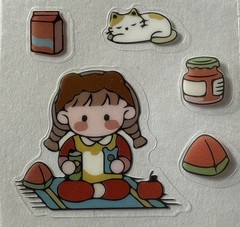 LITTLE PICNIC GIRL Mylar Stickers (5pc)Kids•Watermelon•Cat•Jam •Milk•Card Making