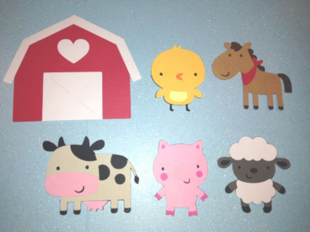 CRICUT DIE CUTS FARM ANIMALS SET OF 6: Horse, Chick, Pig, Cow, Lamb and Barn