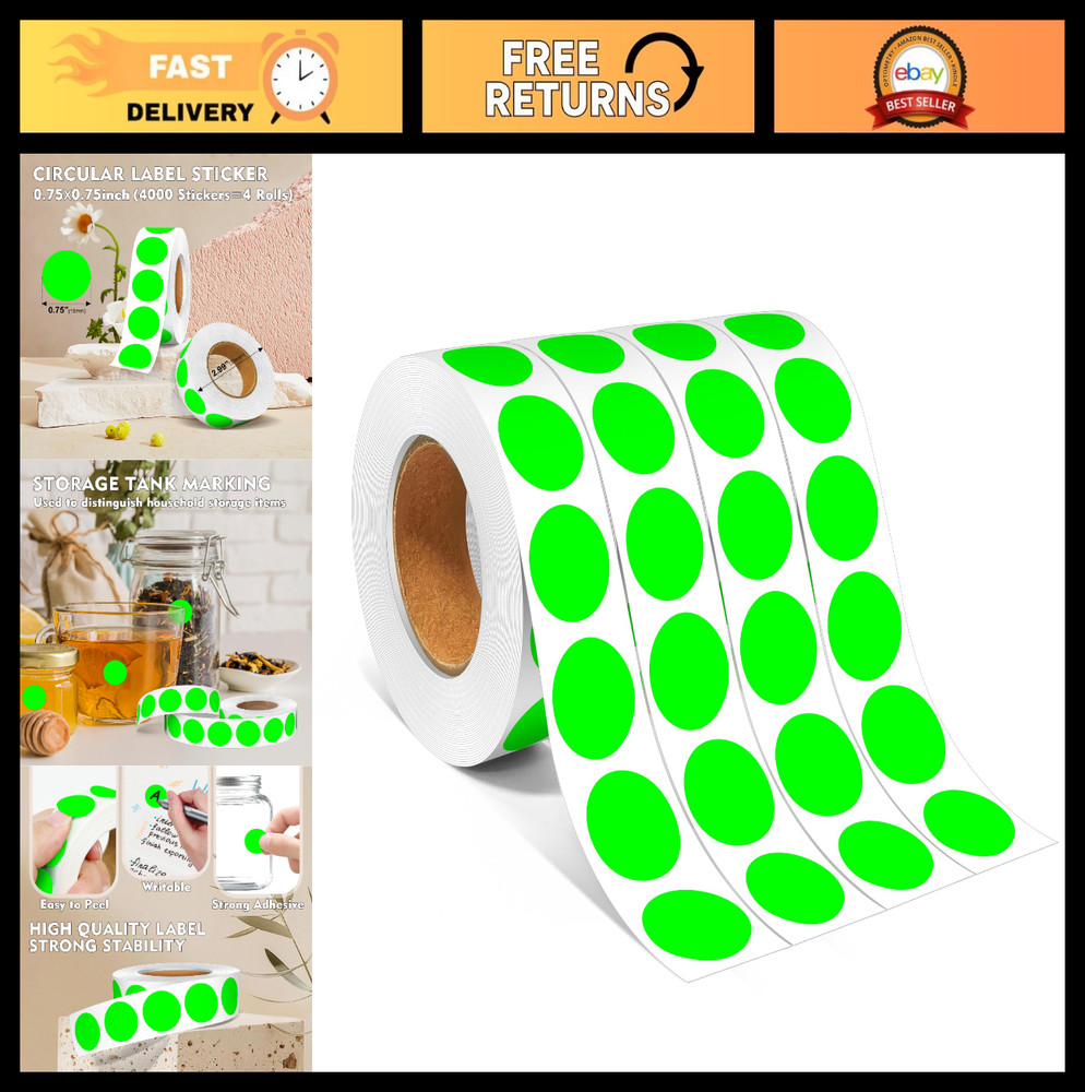 Colored Dot Stickers 3/4″ Round Labels – 4000PCS, 10 Color-Coded for Classroom &