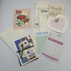 Vintage Ephemera Junk Journal Kit Craft -Supplies Fabric Buttons Cards Paper Mix