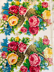 VTG VICTORIAN SCRAP PZB ROSE BASKETS VASES EMBOSSED DIECUT GERMANY