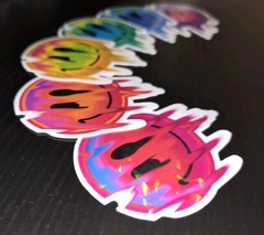 Smiley Face Stickers 2”x2” Melting Lot Of 3