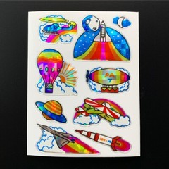SPACE SHUTTLE PLANET NASA RAINBOW AIRPLANE JET vintage sticker decal prism foil
