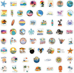 120PCS Hawaii Themed Stickers for Water Bottles, Summer Beach Scene Sticker Pack