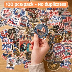 250th Independence Anniversary Stickers 100PCS Patriotic America 250 Waterproo..