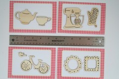Claudine Hellmuth Laser Wood Die Cut Set Embellishments w/Rub On Transfers OOP