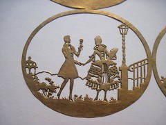 Vintage Gold Scrap booking Embellishments w/ 1800’s Man Courting Woman *