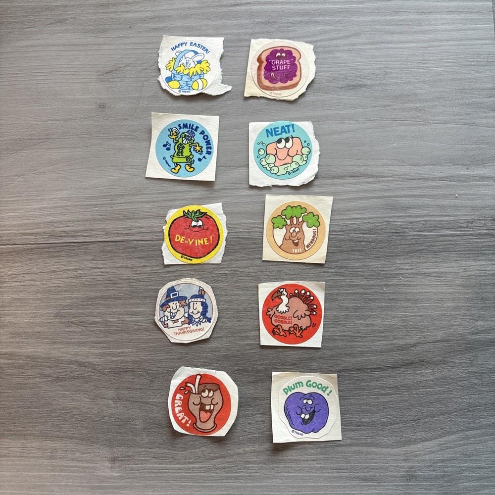 Vintage Scratch N Sniff stickers Lot/10 Easter, Thanksgiving, Plum, Grape Jelly