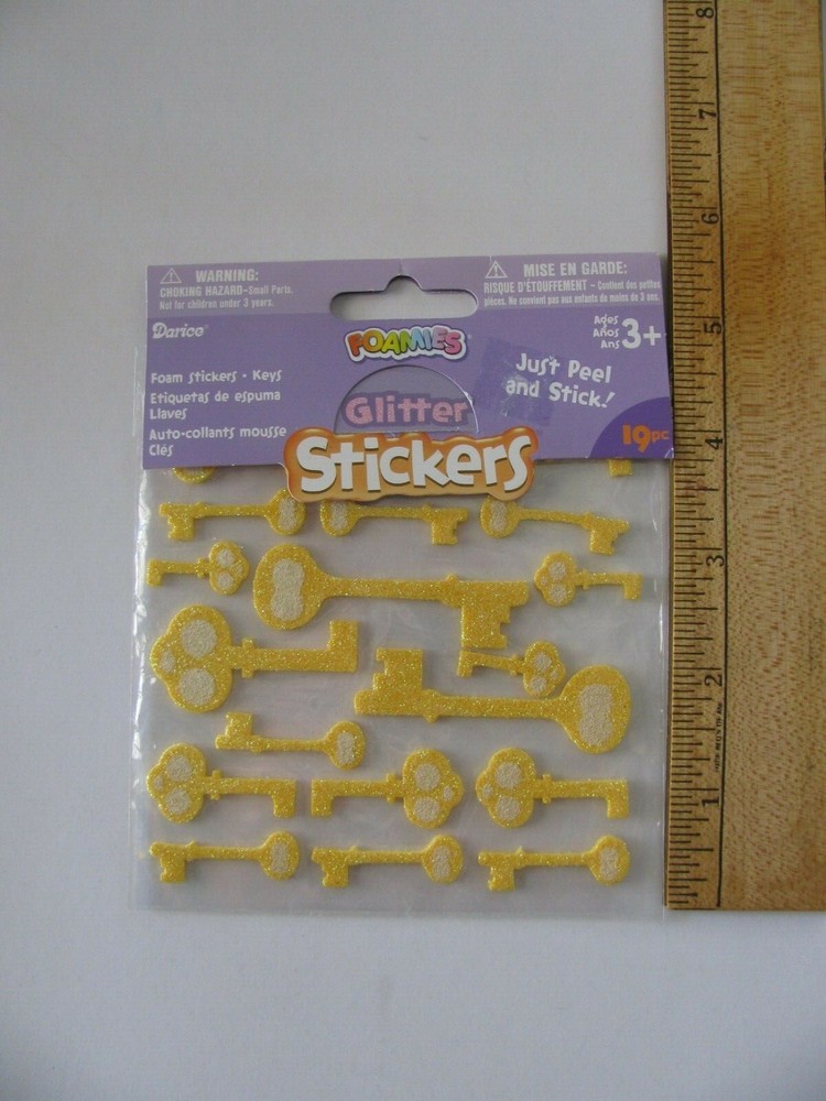Darice Foamies YELLOW KEYS Glitter Stickers 19 Pieces NIP