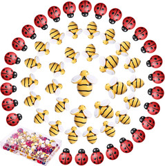 60 Pcs Tiny Resin Bees Ladybugs Decor, Including 30 Pcs Bumble Bee Embellishment
