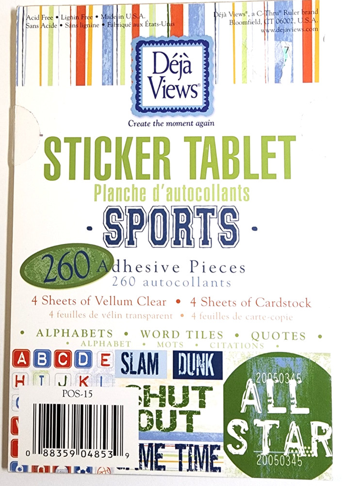 Deja Views Sports Sticker Tablet 260 Vellum & Cardstock Quote Word Tiles