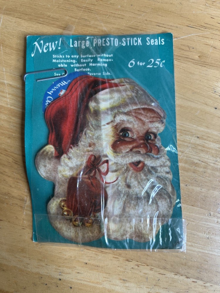 VTG Christmas Seals Presto Stick Self Adhesive Lot Santa Die Cut Set Read