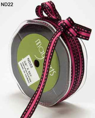 3/8 Inch GROSGRAIN/STRIPE/STITCH Ribbon-May Arts-ND22-Fuchsia /Black – 5 Yds.