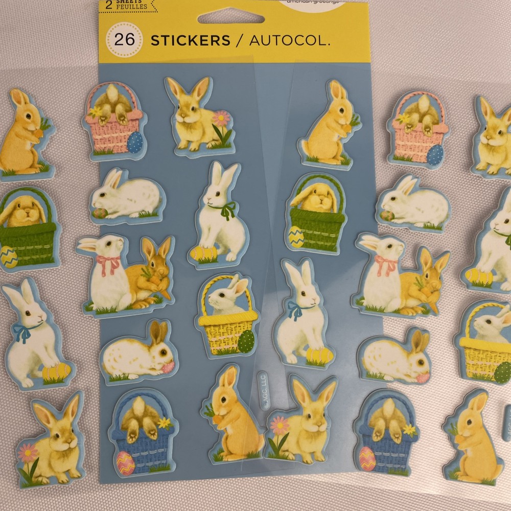 Vintage Pastel Easter Spring Stickers Bunny Bunnies Basket 2 SHEETS PUFFY- NEW