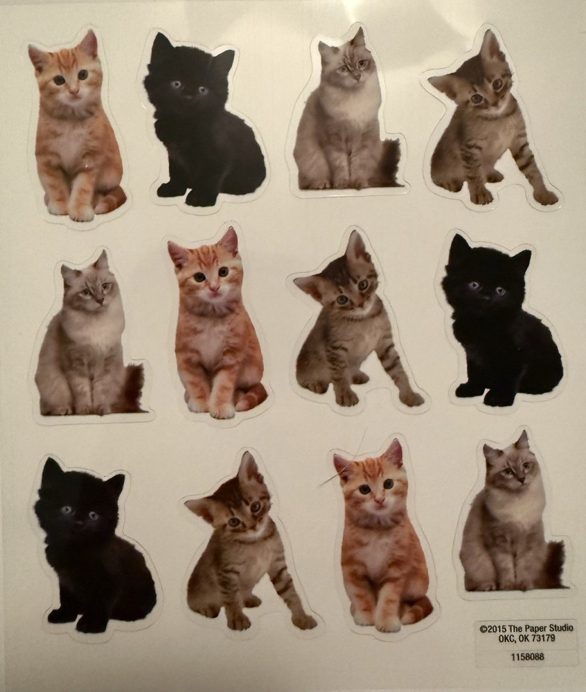 The Paper Studio Stickers Kittens Black Orange Grey Cute Realistic Scrapbook