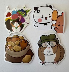 Assorted 7 Sticker & Magnet Lot Mickey Mouse Hipster Guinea Pig Cartoon Spaniel