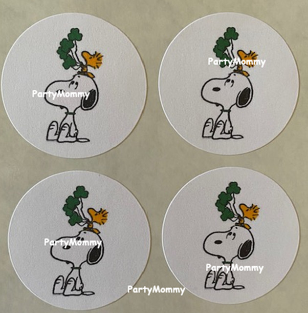 SNOOPY ST PATRICKS DAY STICKERS, ENVELOPE SEALS, LABELS, 1.5″, (30) ROUND, TAGS