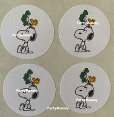 SNOOPY ST PATRICKS DAY STICKERS, ENVELOPE SEALS, LABELS, 1.5″, (30) ROUND, TAGS