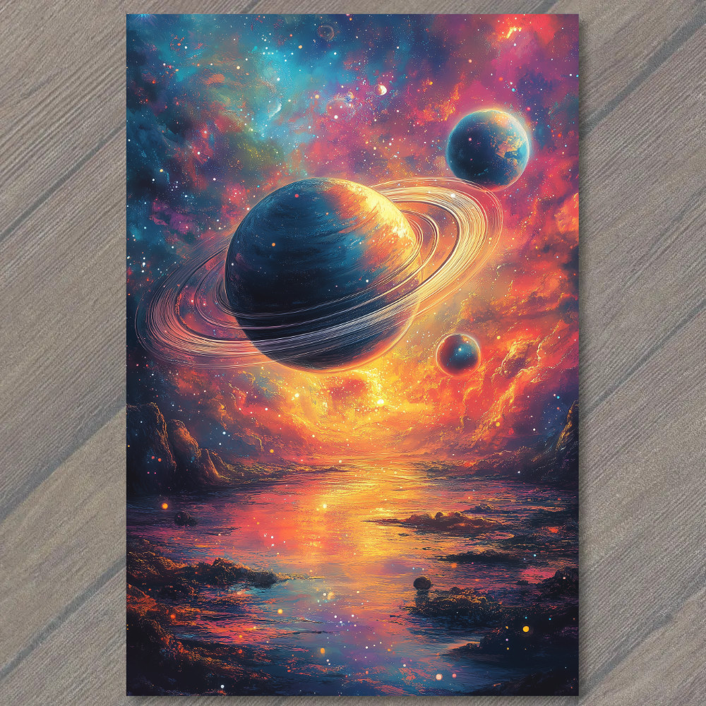 STICKER Saturn Ring Planet Sunset Galaxy Reflection Alien Ocean Fantasy World