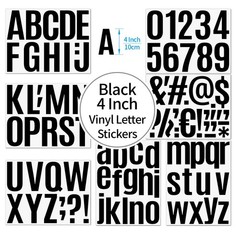 258 Pcs Waterproof 4-Inch Self-Adhesive Vinyl Stickers Black Alphabet & Numbers