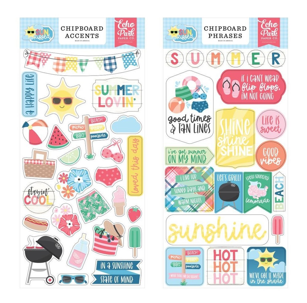 Echo Park Paper 6″ x 13″ Chipboard Bundle Accents + Words & Phrases – Sun Kissed