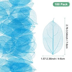 100-Pack Skeleton Leaves, Natural Rubber Tree Leaves Vein[7-9cm, Blue]