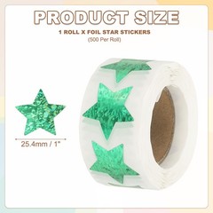 Star Stickers Roll 1 Inch, 500pcs Sparkly Foil Star Labels for Reward, Green