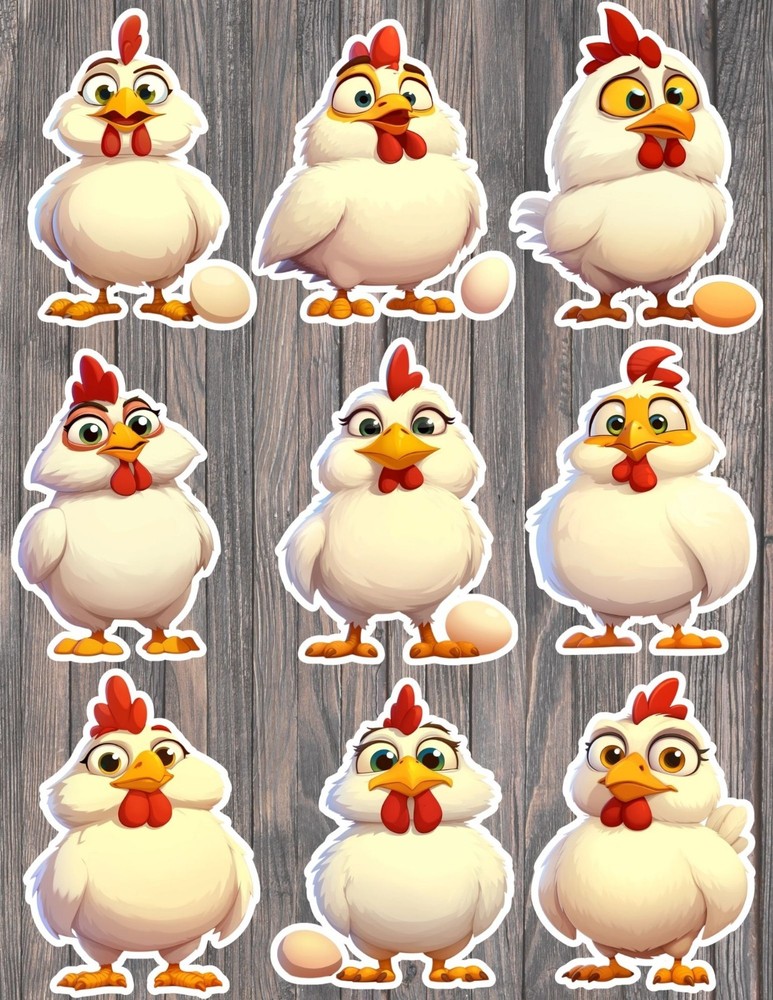 Cartoon Chicken Die Cut Vinyl Stickers Set Scrapbooking Laptop WaterBottle