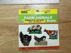 Vintage Eureka Farm Animals Stickers Booklet 8 Sheets Complete 48 Stickers