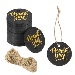 100 Pcs 1 Inch Thank You Gift Tags Round Paper Labels with String Black