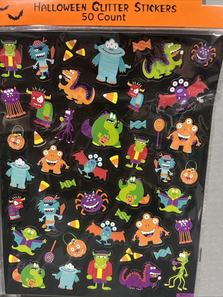 Rare Vintage 50 Stickers Collectible Halloween Glitter Monsters Candy Creatures