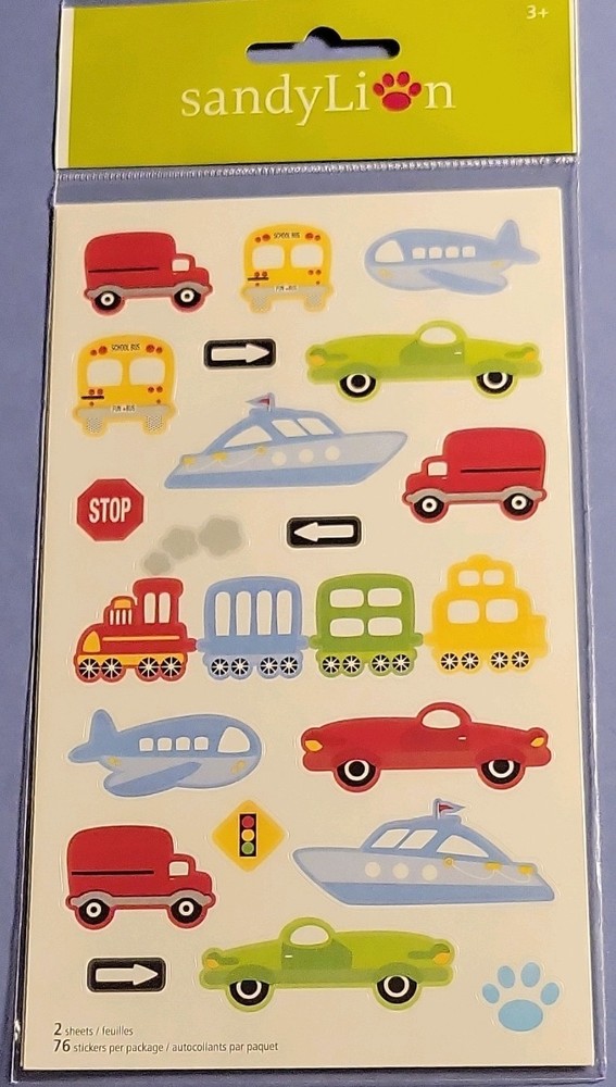 Sandylion Transportation Multicolor Stickers 2 Sheets 76 Stickers SORG8