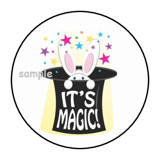 30 IT’S MAGIC ENVELOPE SEALS LABELS STICKERS 1.5″ ROUND BUNNY HAT PARTY FAVORS