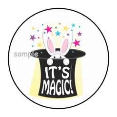 30 IT’S MAGIC ENVELOPE SEALS LABELS STICKERS 1.5″ ROUND BUNNY HAT PARTY FAVORS