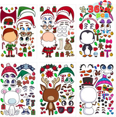 36 Pcs Christmas Make-A-Face Sticker Sheets Make Your Own Xmas Characters Mix an