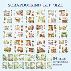 54 Sheet Scrapbooks Supplies Kit, Precut Pet/Washi Stickers, Street Landscape Ju