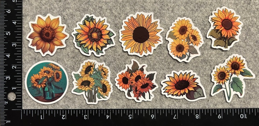 Lot of 10 Assorted Flowers Sunflowers Daisies Daisy Outdoor Stickers