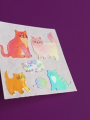 Vintage Sandylion Stickers Mother of Pearl Iridescent Opal Cats Kittens 1980s