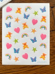 Vintage Hallmark Stickers 1985 Rainbow Heart Butterfly Star, Teddy Bear 3 Sheets