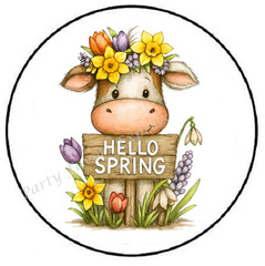 HELLO SPRING COW DAFFODILS ENVELOPE SEALS LABELS STICKERS PARTY FAVORS