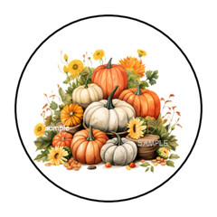 30 PUMPKINS AND SUNFLOWER STICKERS ENVELOPE SEALS LABELS 1.5″ ROUND AUTUMN FALL