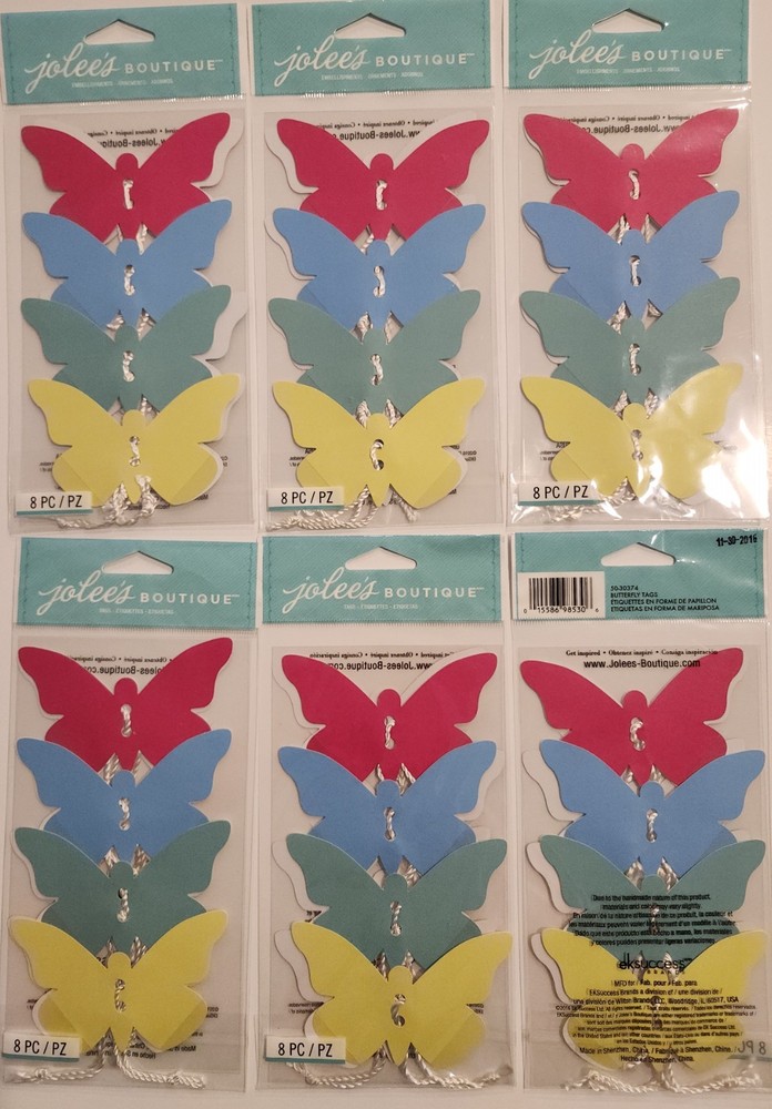 Lot of 6 packs JOLEE’S Boutique BUTTERFLY TAGS with ties