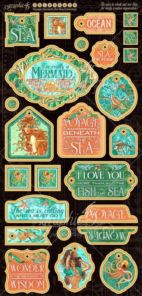 Graphic45 VOYAGE BENEATH THE SEA (26PC) CHIPBOARD ACCENTS scrapbooking PARIS