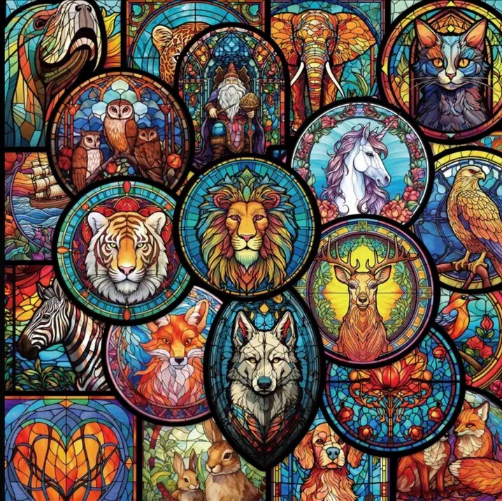 10pcs Cartoon Style Stain Glass Window Stickers-Journal, DIY Cards & Craft